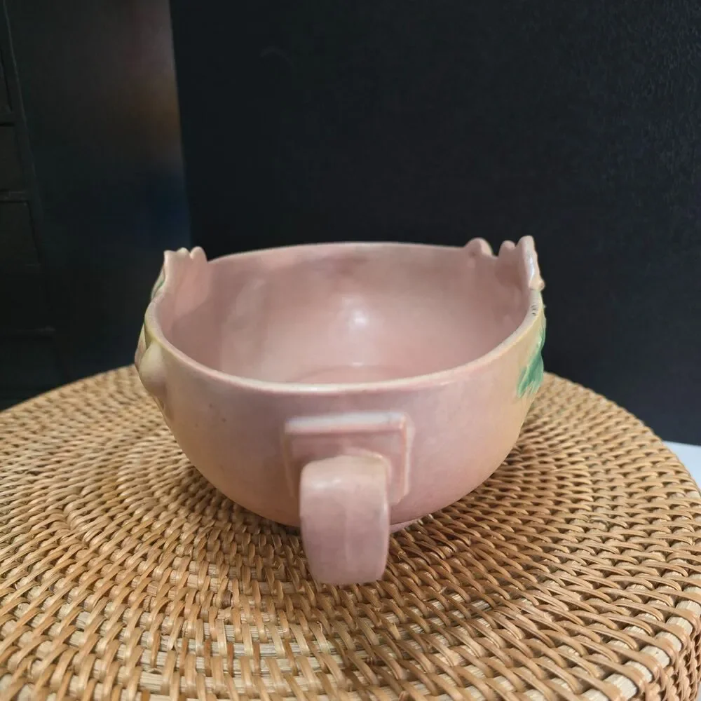 Vintage Roseville Poppy Center Console Bowl Blush Pink & Yellow 1930s